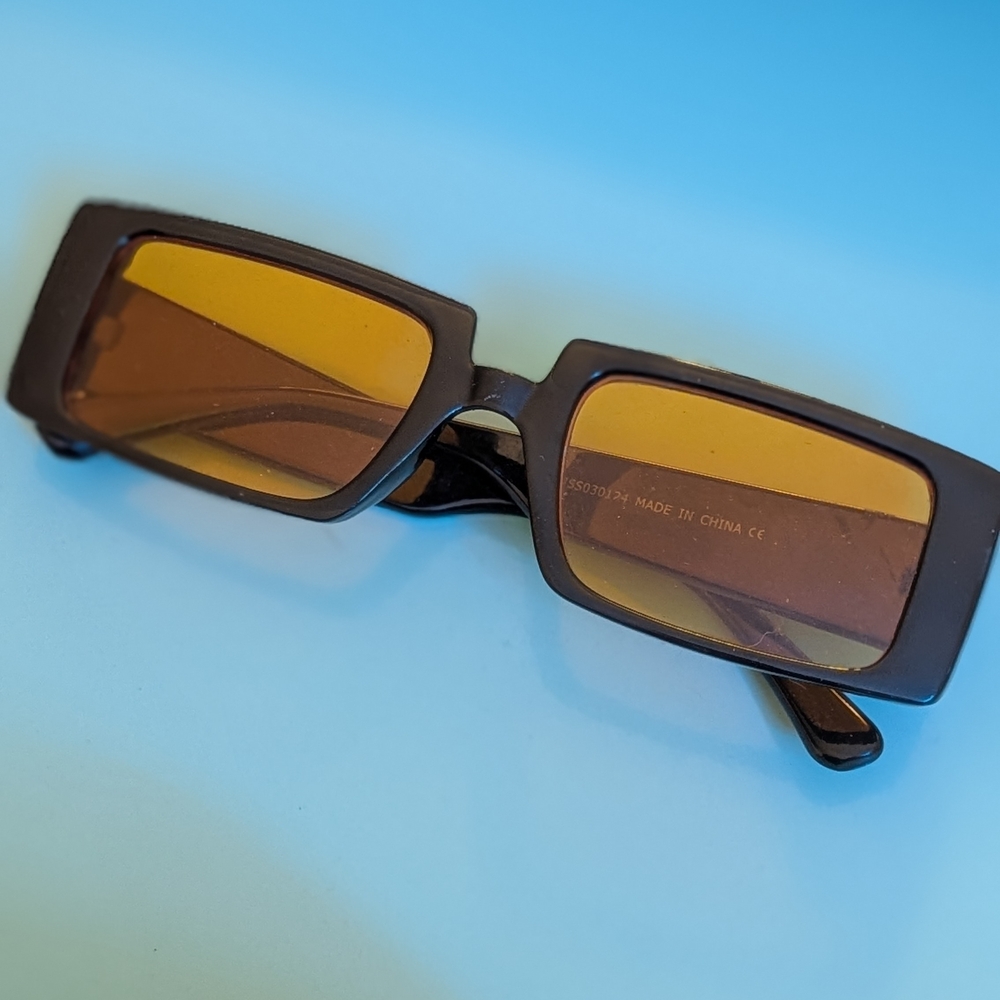 Rectangular Black Sunglasses with Yellow Lenses